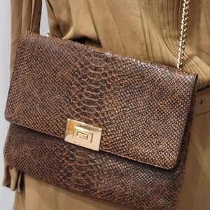 MICHAEL KORS Women Jet Set MK LG CLUTCH Snake Skin Brown original price $248.00.